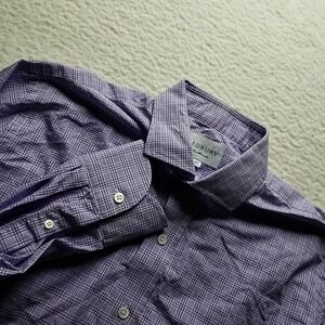 Ledbury Dress Shirt Mens 16.5 Purple Check Classic Fit Cotton Long Sleeve